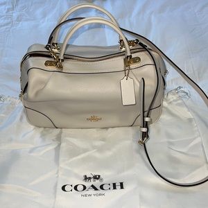 Coach Lane Genuine Leather Satchel Shoulder Bag Gold / Winter White